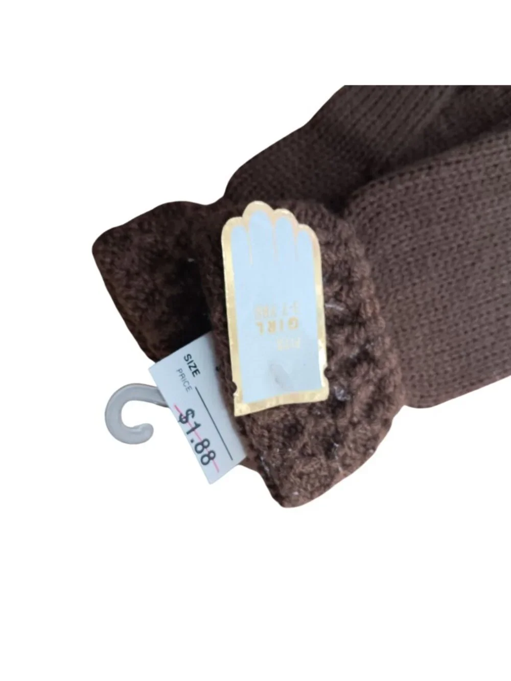 New True Vintage Girls Knit Gloves 3-7 Yrs Blue Cable Winter Warm Acrylic Brown